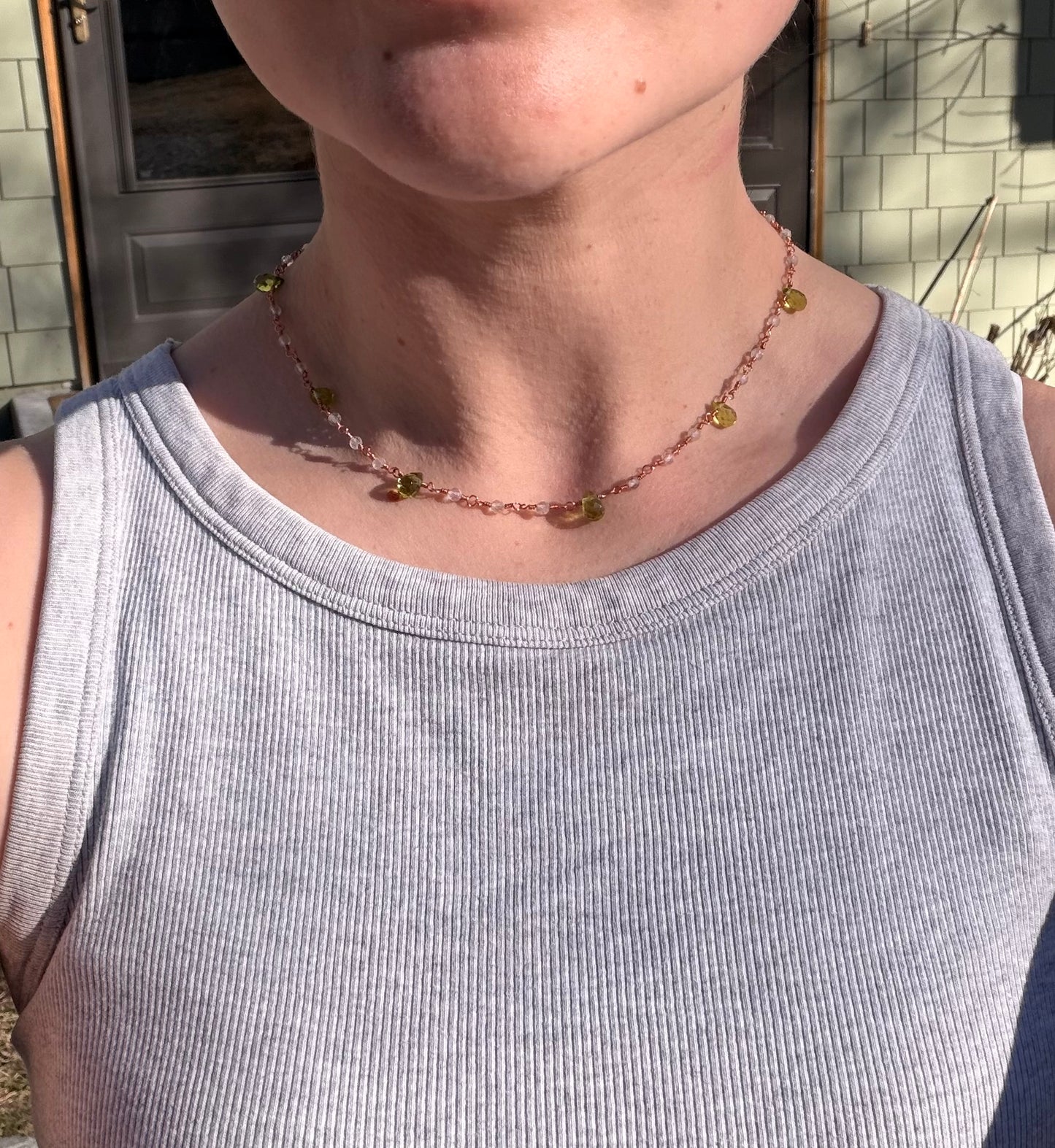 the peridot copper necklace